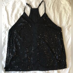 Source Unknown Black Sequin Backless Tank Top